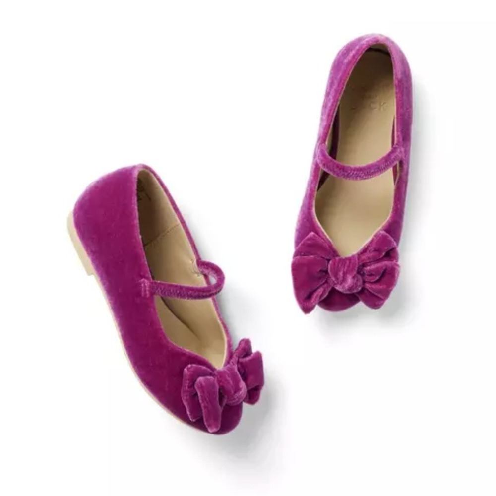 Janie and Jack Velvet Bow Mary Jane Flats Ballet Berry Pink Size 7 Wedding Guest